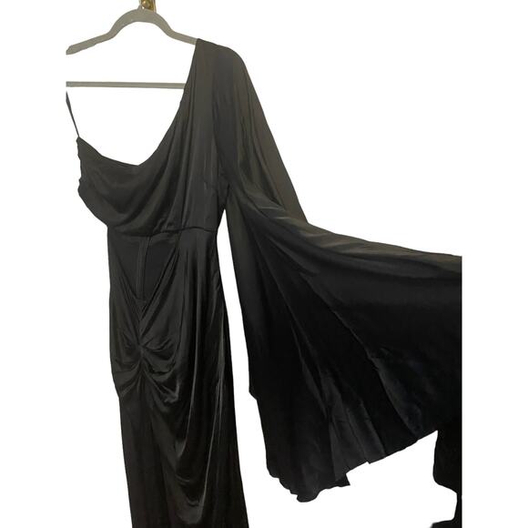 Michael Costello X Revolve Kamaria Gown One Shoulder Cut-Out Slit Black Size XXS - Picture 8 of 16